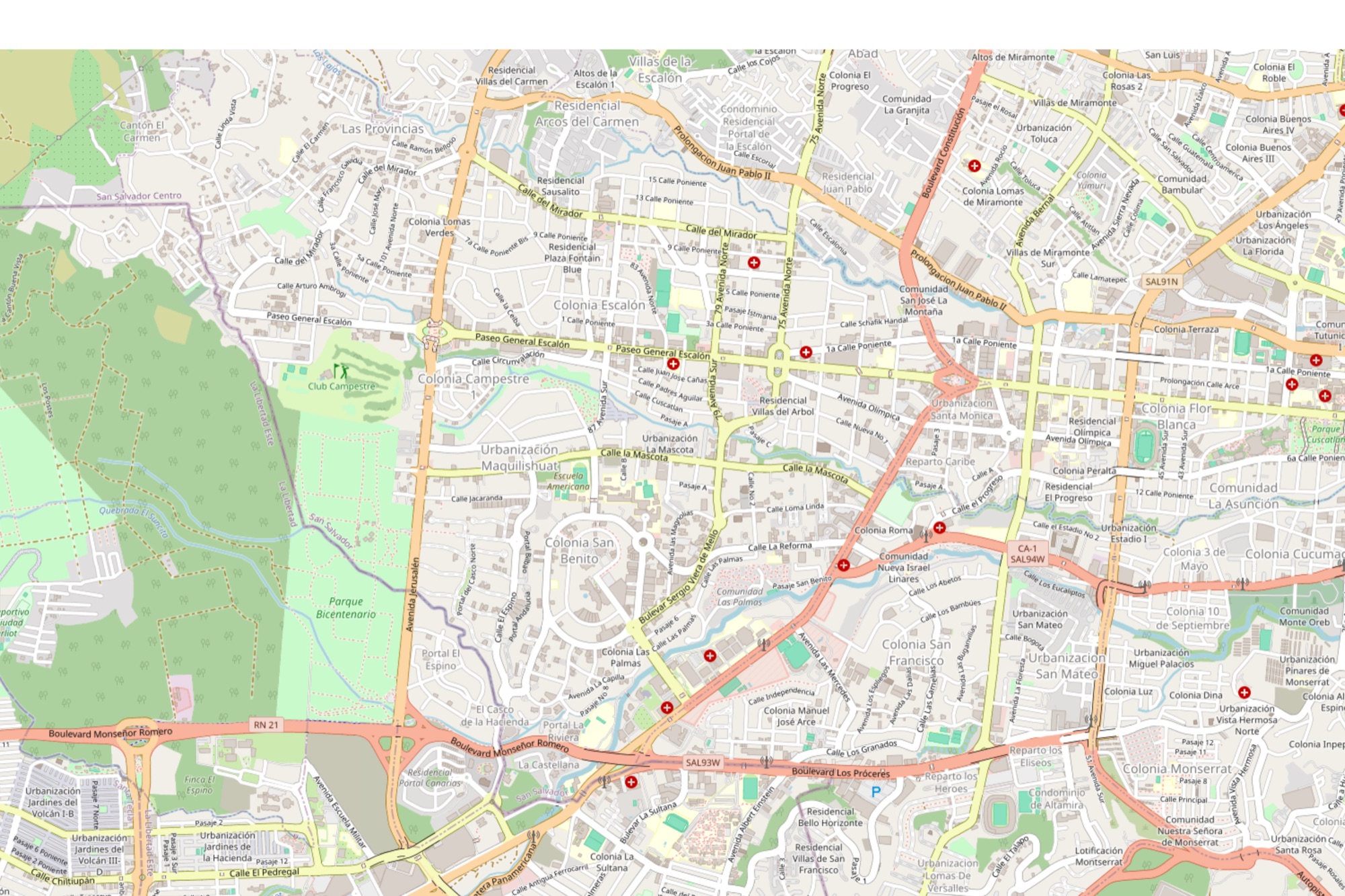 Mapa del corredor premium de San Salvador